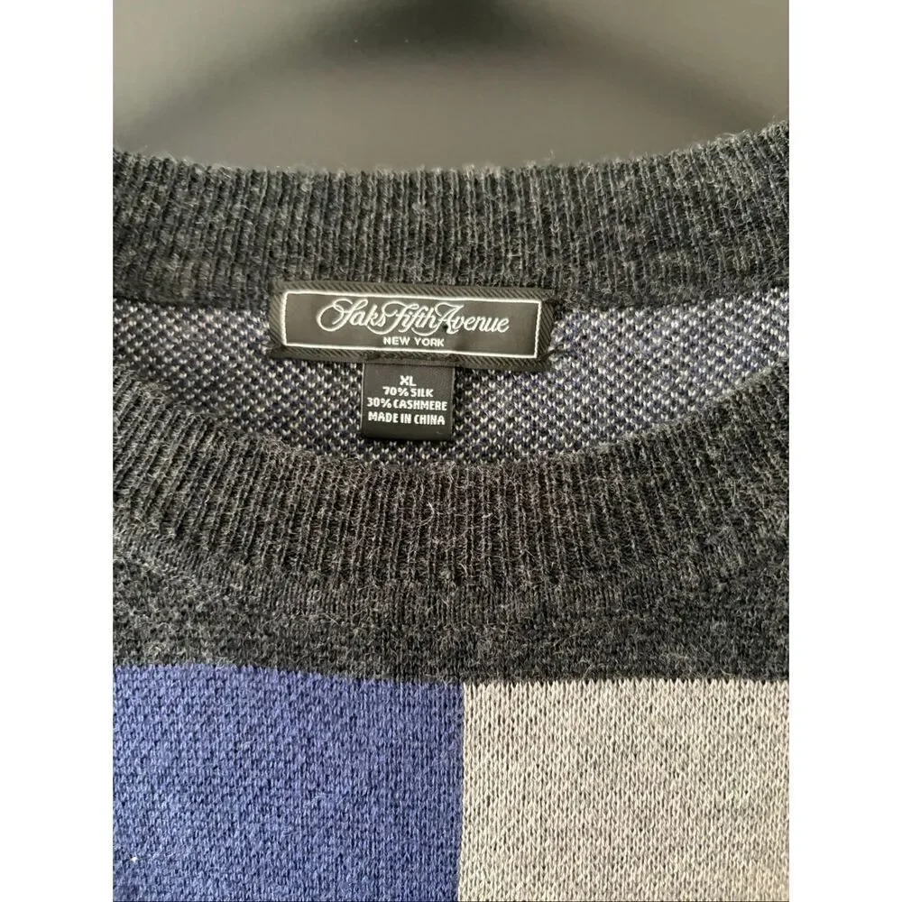 Saks Fifth Avenue Silk Cashmere Crewneck Sweater Size XL